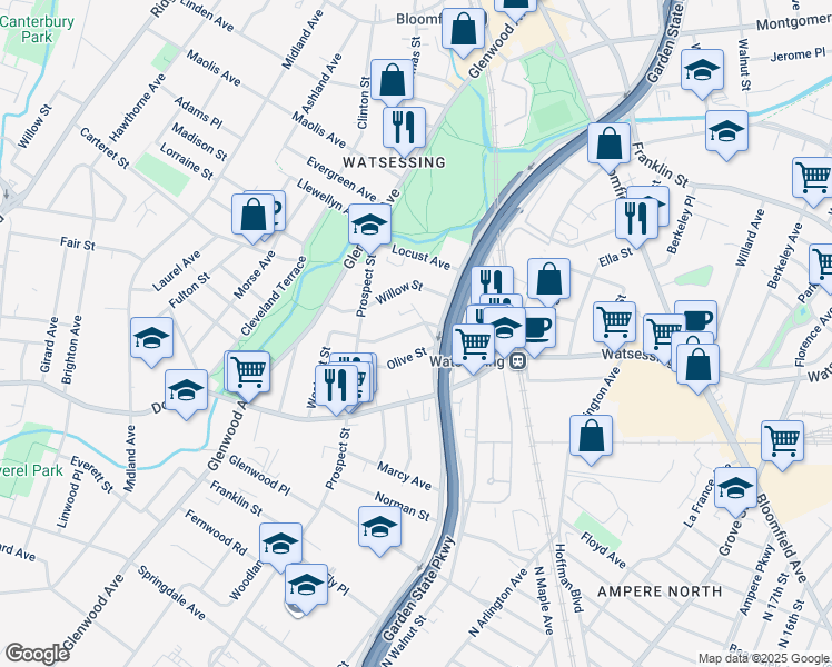 map of restaurants, bars, coffee shops, grocery stores, and more near 52 Hinrichs Place in Bloomfield