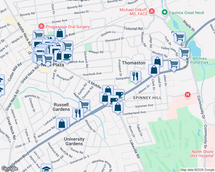 map of restaurants, bars, coffee shops, grocery stores, and more near 3 Arbor Street in Great Neck