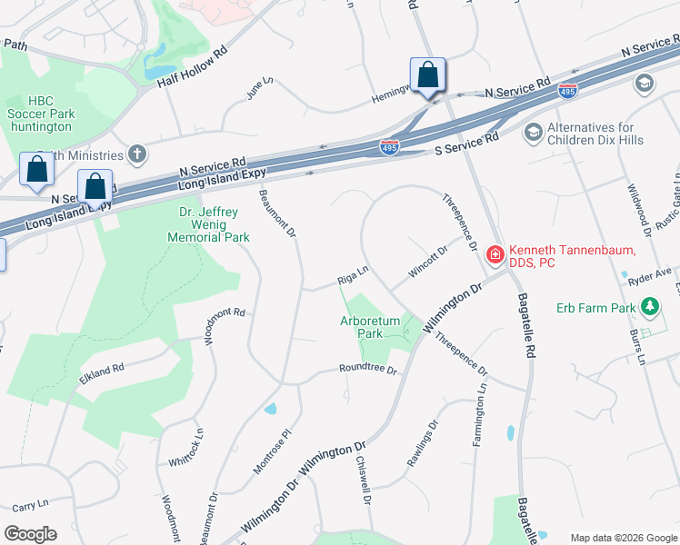 map of restaurants, bars, coffee shops, grocery stores, and more near 7 Riga Lane in Melville