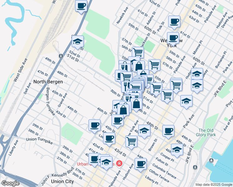 map of restaurants, bars, coffee shops, grocery stores, and more near 508 51st Street in West New York