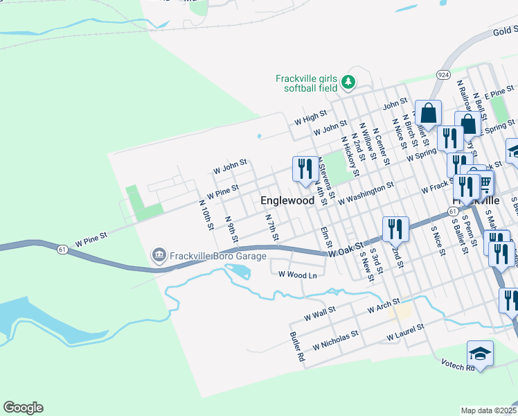 map of restaurants, bars, coffee shops, grocery stores, and more near 108 North 7th Street in Frackville