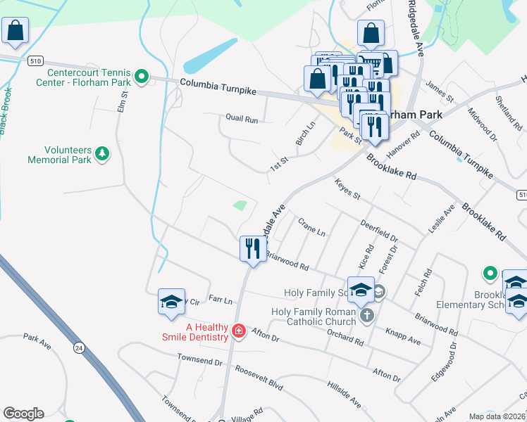 map of restaurants, bars, coffee shops, grocery stores, and more near 111 Ridgedale Avenue in Florham Park