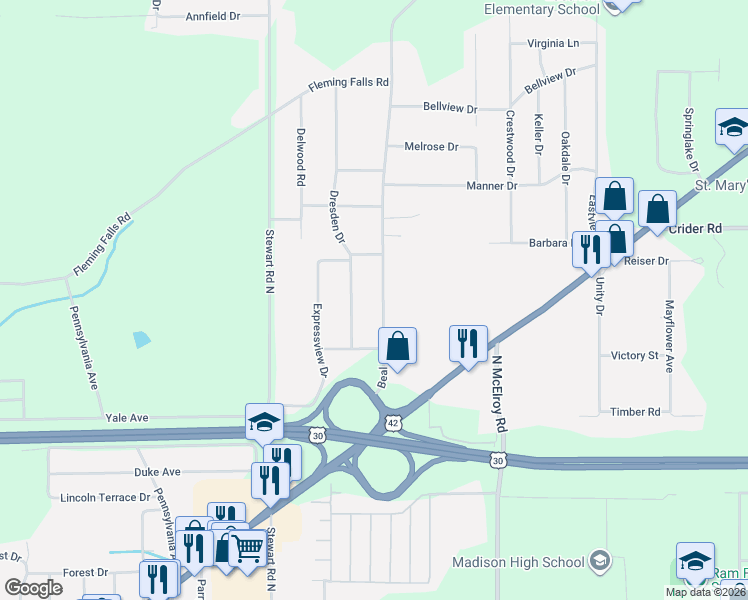 map of restaurants, bars, coffee shops, grocery stores, and more near 928 Beal Road in Mansfield