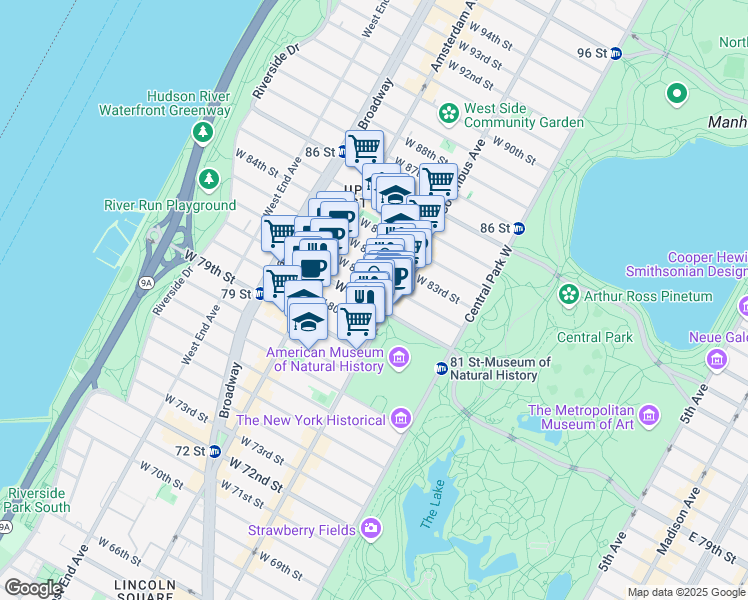 map of restaurants, bars, coffee shops, grocery stores, and more near in New York