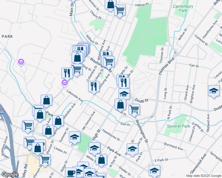 map of restaurants, bars, coffee shops, grocery stores, and more near 404 Berryman Place in City of Orange