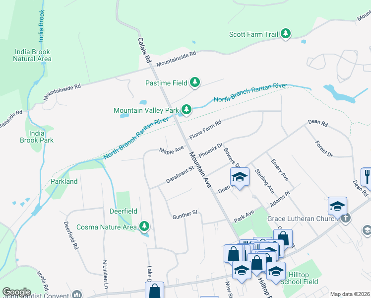 map of restaurants, bars, coffee shops, grocery stores, and more near 58 Mountain Avenue in Mendham