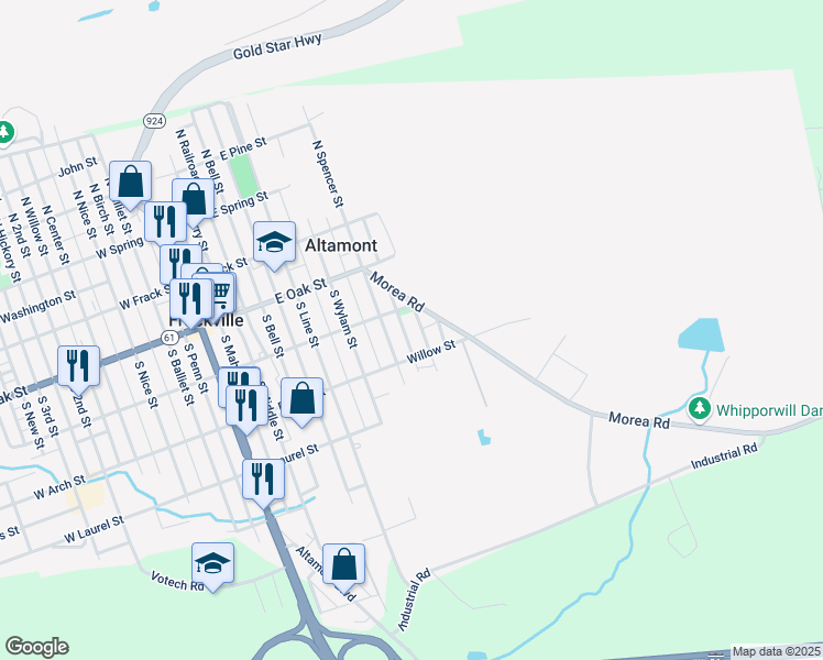map of restaurants, bars, coffee shops, grocery stores, and more near 220 South Green Street in Frackville