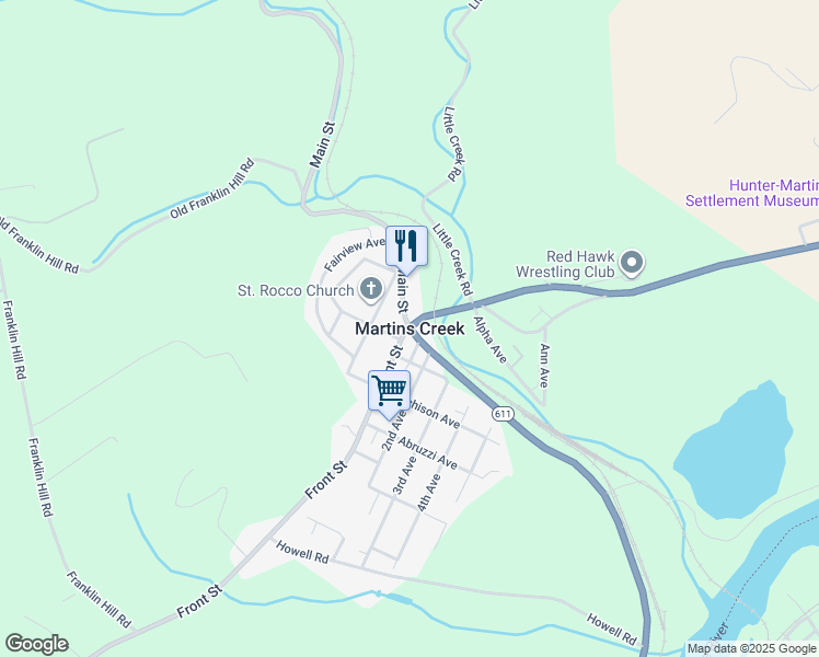 map of restaurants, bars, coffee shops, grocery stores, and more near in Martins Creek