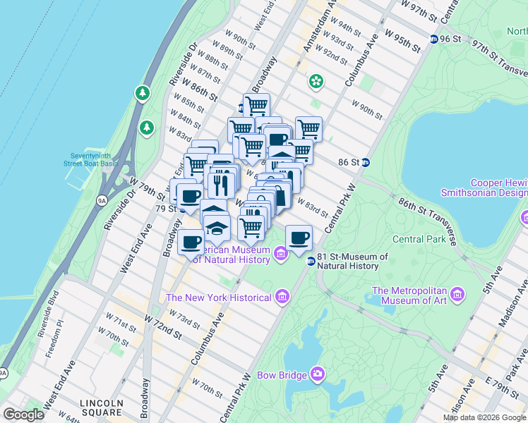map of restaurants, bars, coffee shops, grocery stores, and more near in New York
