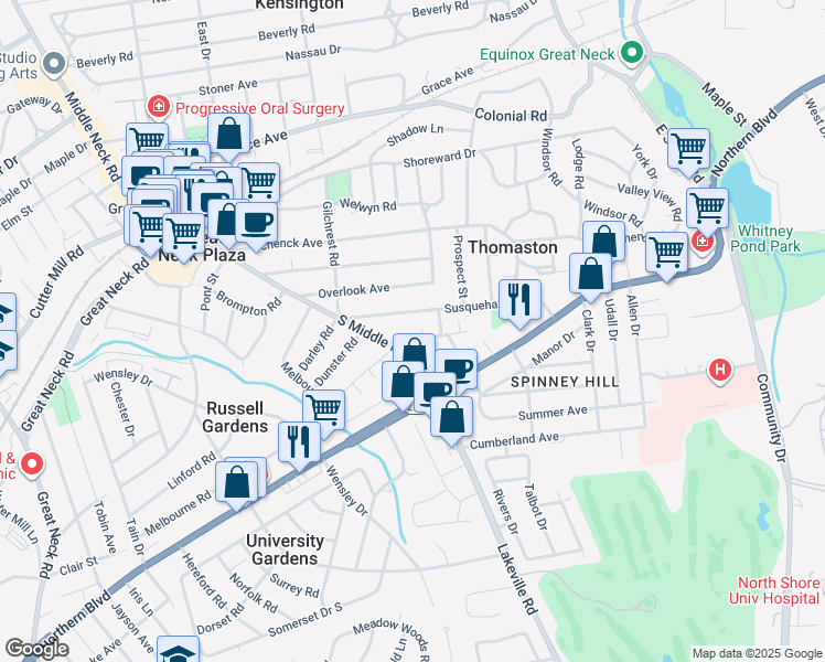 map of restaurants, bars, coffee shops, grocery stores, and more near 3 Arbor St in Great Neck