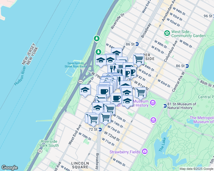 map of restaurants, bars, coffee shops, grocery stores, and more near in New York