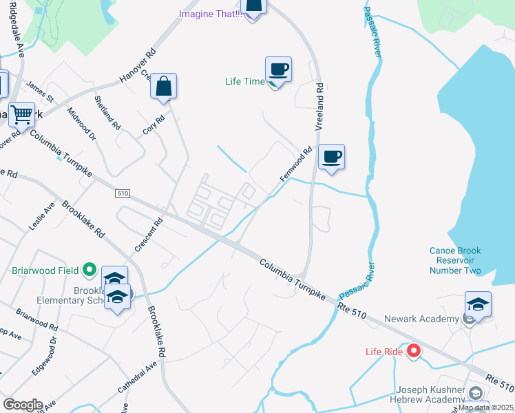 map of restaurants, bars, coffee shops, grocery stores, and more near 1 Florence Drive in Florham Park