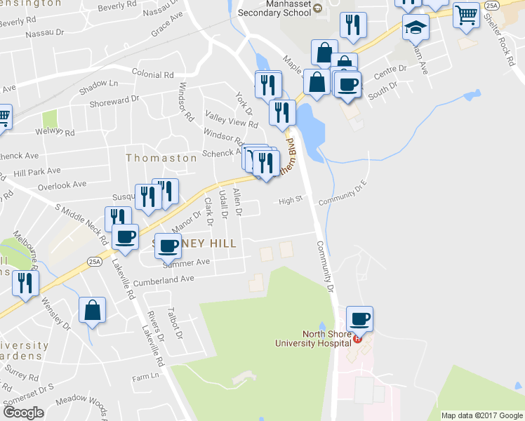 map of restaurants, bars, coffee shops, grocery stores, and more near 11 Cherry Brook Place South in Great Neck