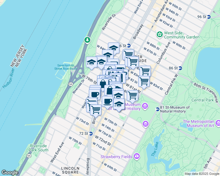 map of restaurants, bars, coffee shops, grocery stores, and more near in New York