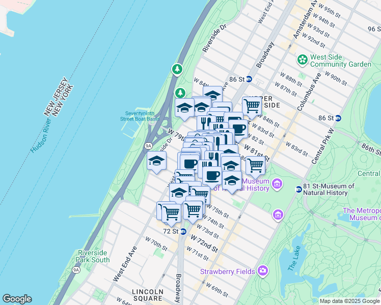 map of restaurants, bars, coffee shops, grocery stores, and more near in New York