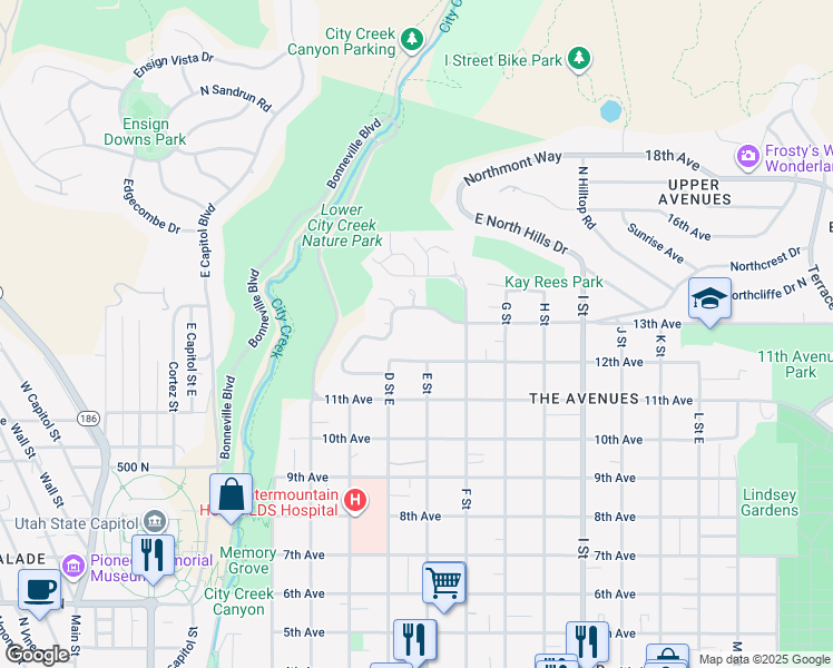 map of restaurants, bars, coffee shops, grocery stores, and more near 400 Capitol Park Avenue in Salt Lake City
