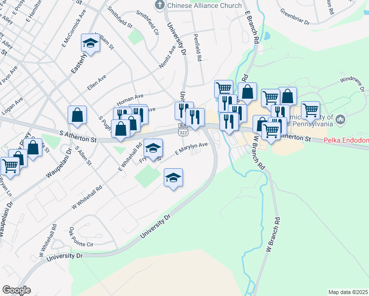 map of restaurants, bars, coffee shops, grocery stores, and more near 500 East Marylyn Avenue in State College