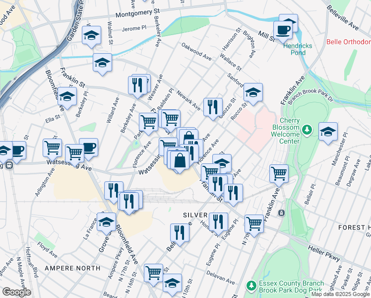 map of restaurants, bars, coffee shops, grocery stores, and more near 12 Naples Avenue in Belleville