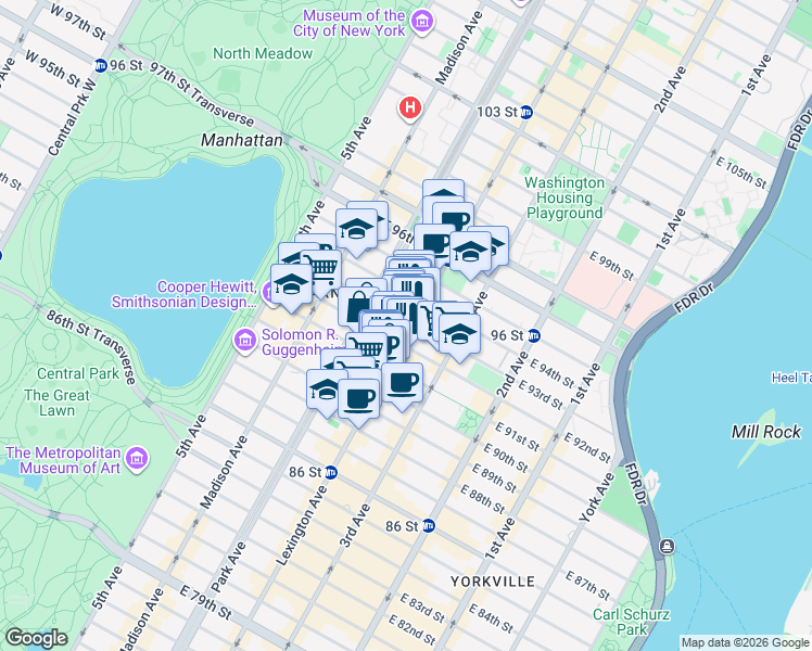 map of restaurants, bars, coffee shops, grocery stores, and more near in New York