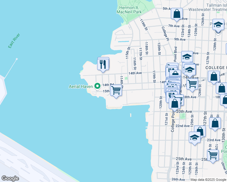 map of restaurants, bars, coffee shops, grocery stores, and more near 112-2 15th Ave in Queens