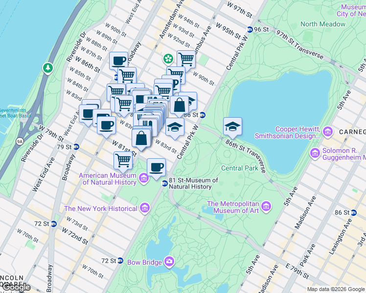 map of restaurants, bars, coffee shops, grocery stores, and more near in New York