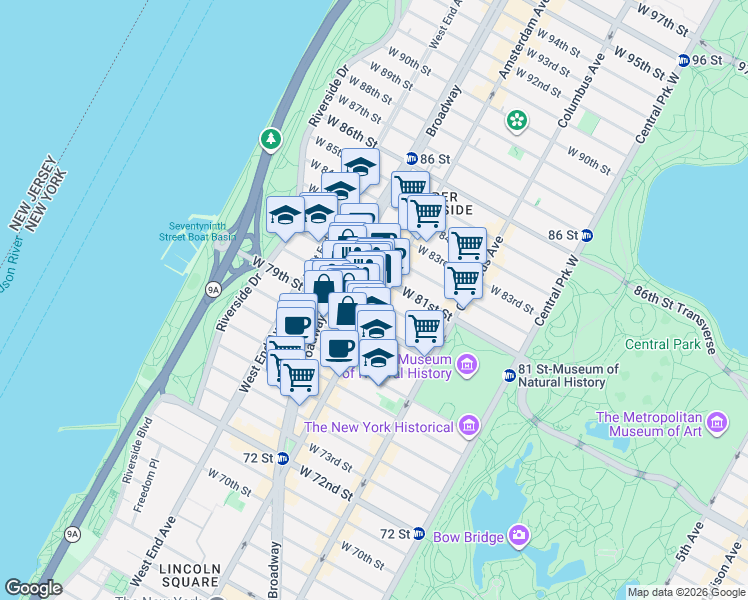 map of restaurants, bars, coffee shops, grocery stores, and more near in New York