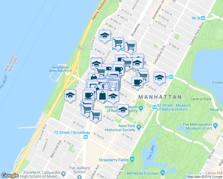 map of restaurants, bars, coffee shops, grocery stores, and more near in New York