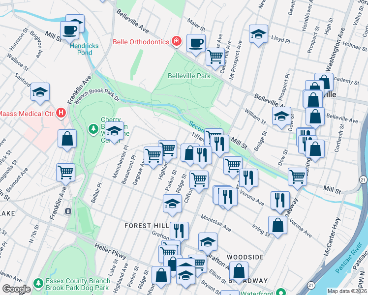 map of restaurants, bars, coffee shops, grocery stores, and more near 21 Ruby Place in Newark