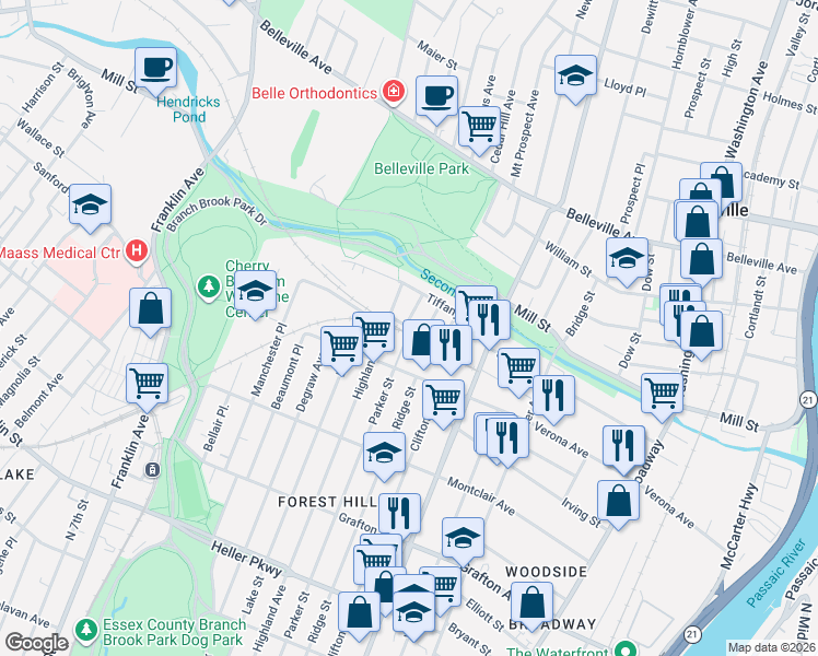 map of restaurants, bars, coffee shops, grocery stores, and more near 21 Ruby Place in Newark