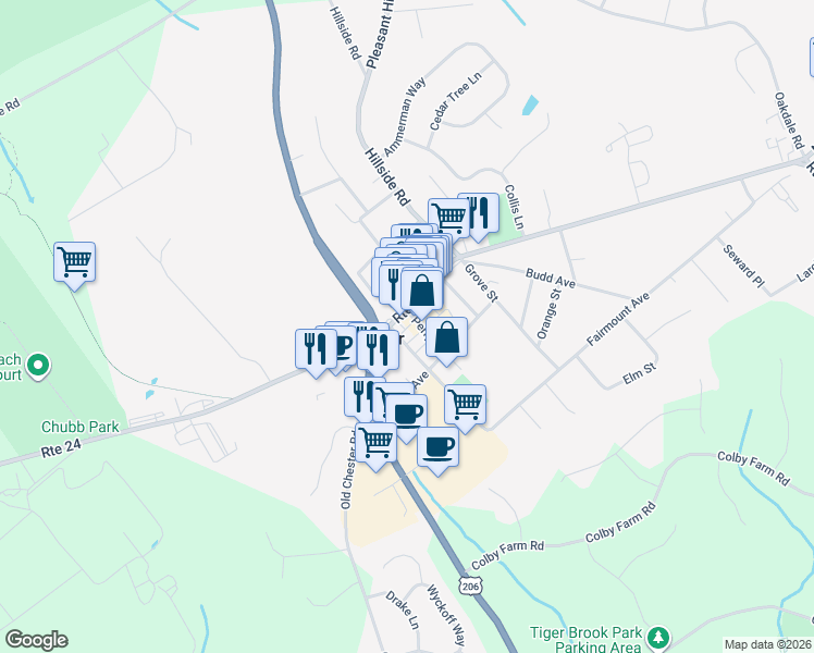 map of restaurants, bars, coffee shops, grocery stores, and more near 9 Main Street in Chester
