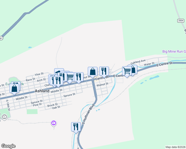 map of restaurants, bars, coffee shops, grocery stores, and more near 219 Centre Street in Ashland