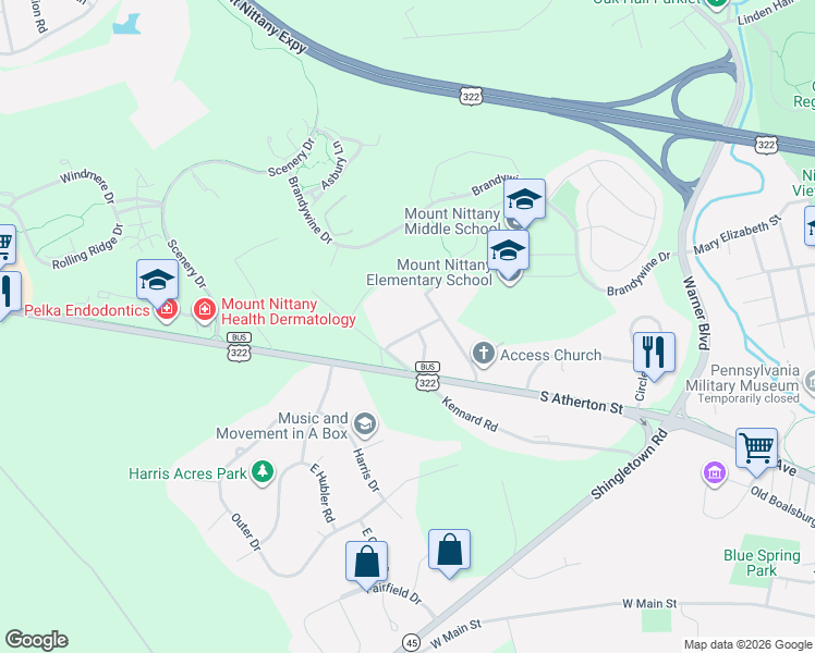 map of restaurants, bars, coffee shops, grocery stores, and more near 155-157 Maple Lane in State College