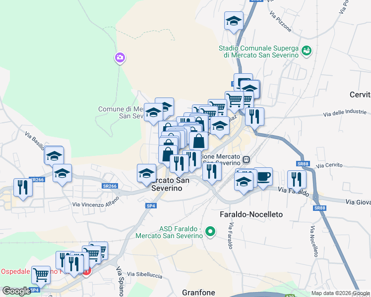 map of restaurants, bars, coffee shops, grocery stores, and more near 202 Corso Armando Diaz in Mercato San Severino