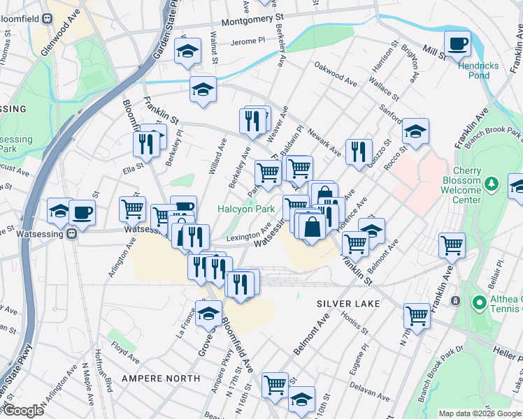 map of restaurants, bars, coffee shops, grocery stores, and more near 41 Florence Avenue in Bloomfield