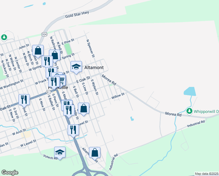 map of restaurants, bars, coffee shops, grocery stores, and more near 220 South Green Street in Frackville