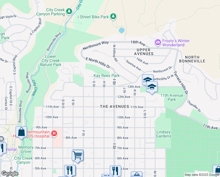 map of restaurants, bars, coffee shops, grocery stores, and more near 580 East 13th Avenue in Salt Lake City