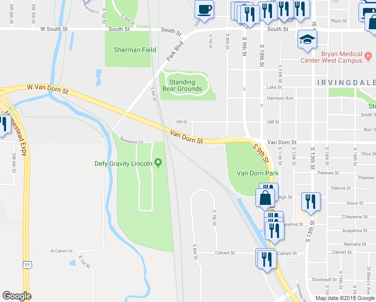 map of restaurants, bars, coffee shops, grocery stores, and more near 603 Van Dorn Street in Lincoln