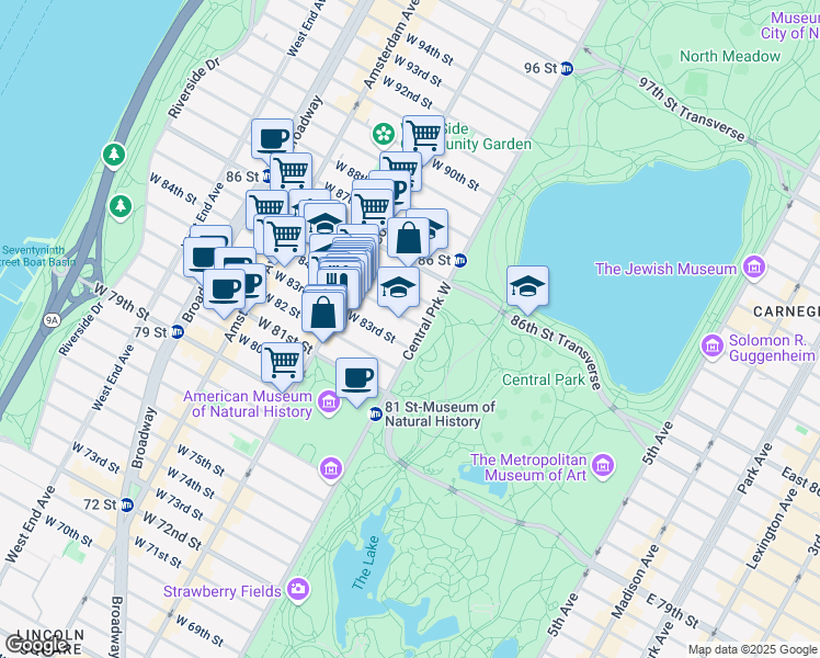 map of restaurants, bars, coffee shops, grocery stores, and more near in New York