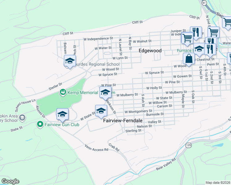 map of restaurants, bars, coffee shops, grocery stores, and more near 1700-1798 W Mulberry St in Township of Coal