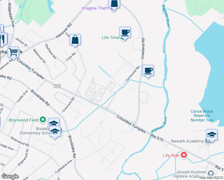 map of restaurants, bars, coffee shops, grocery stores, and more near 2 Florence Drive in Florham Park