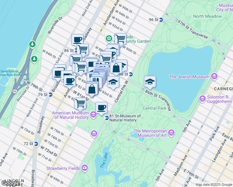 map of restaurants, bars, coffee shops, grocery stores, and more near in New York