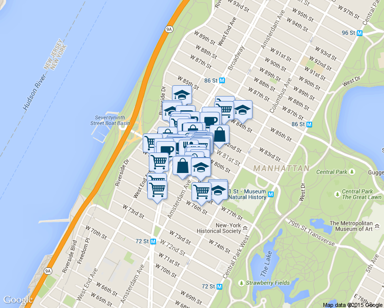 map of restaurants, bars, coffee shops, grocery stores, and more near in New York