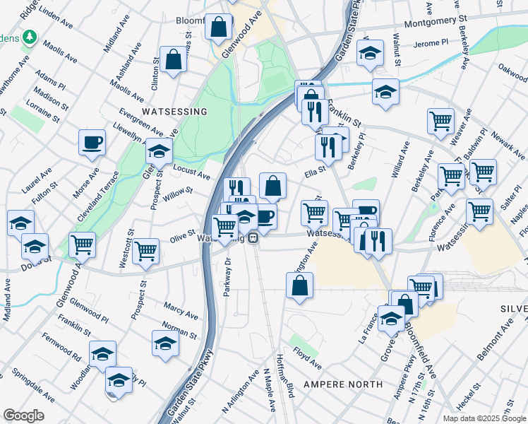 map of restaurants, bars, coffee shops, grocery stores, and more near 18 Charles Street in Bloomfield