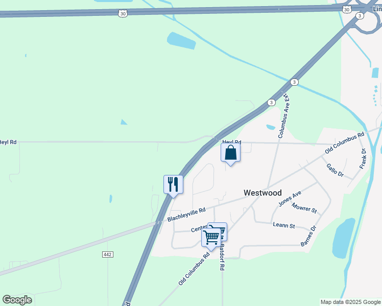 map of restaurants, bars, coffee shops, grocery stores, and more near 1370 Heyl Road in Wooster