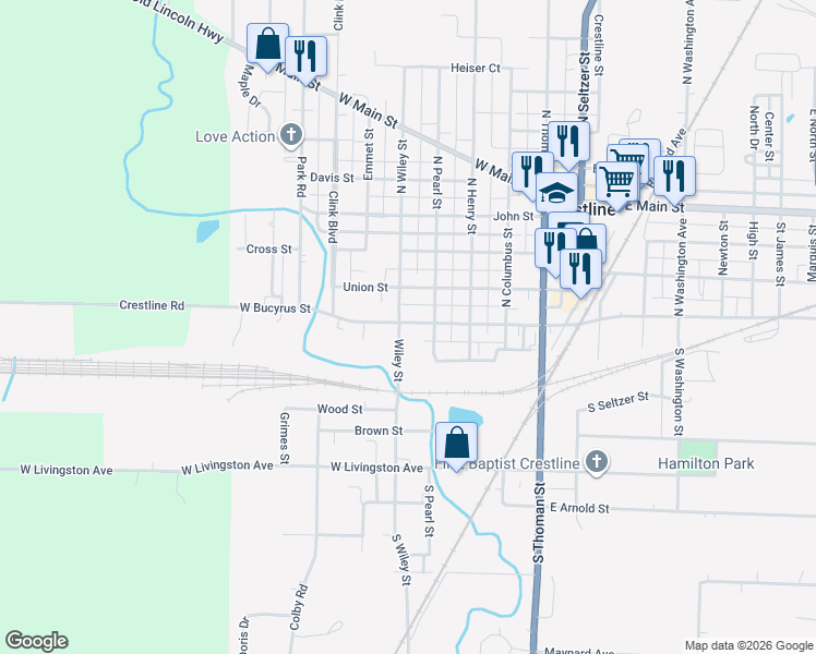 map of restaurants, bars, coffee shops, grocery stores, and more near 128 North Wiley Street in Crestline