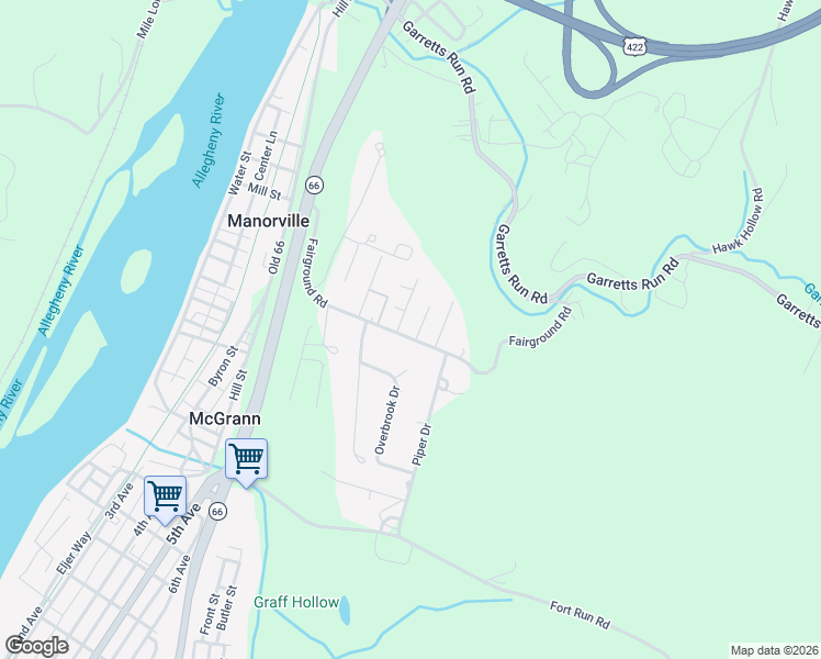 map of restaurants, bars, coffee shops, grocery stores, and more near 226 Fairground Road in Ford City