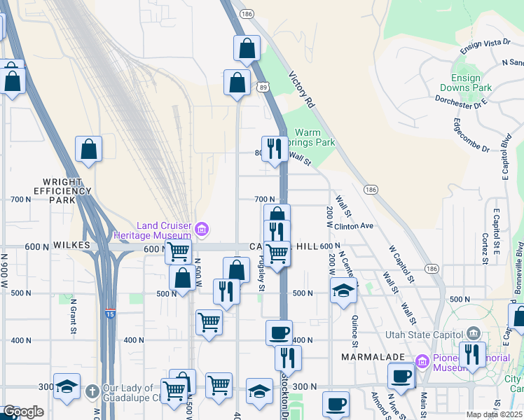 map of restaurants, bars, coffee shops, grocery stores, and more near 325 West 700 North in Salt Lake City