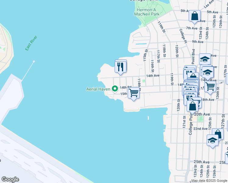 map of restaurants, bars, coffee shops, grocery stores, and more near 110-00 15th Avenue in Queens