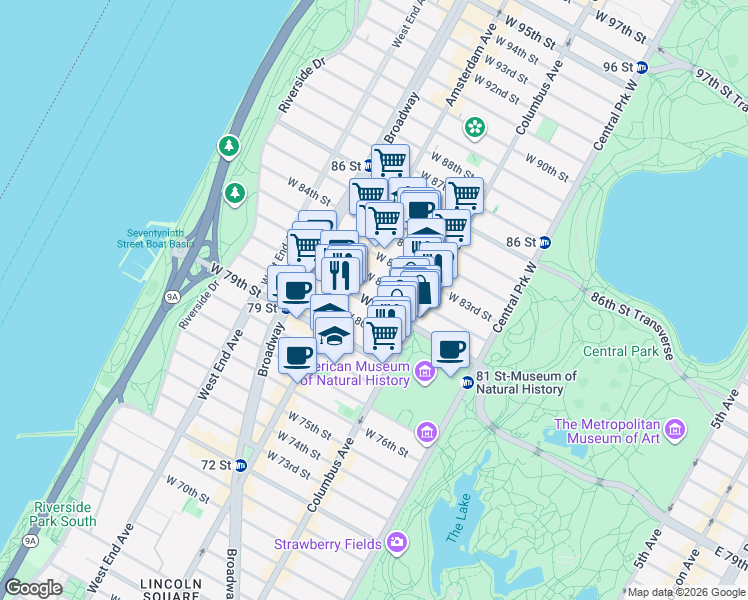 map of restaurants, bars, coffee shops, grocery stores, and more near in New York