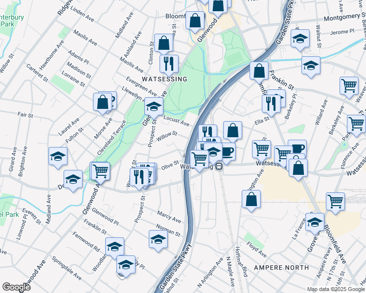 map of restaurants, bars, coffee shops, grocery stores, and more near 52 Hinrichs Place in Bloomfield